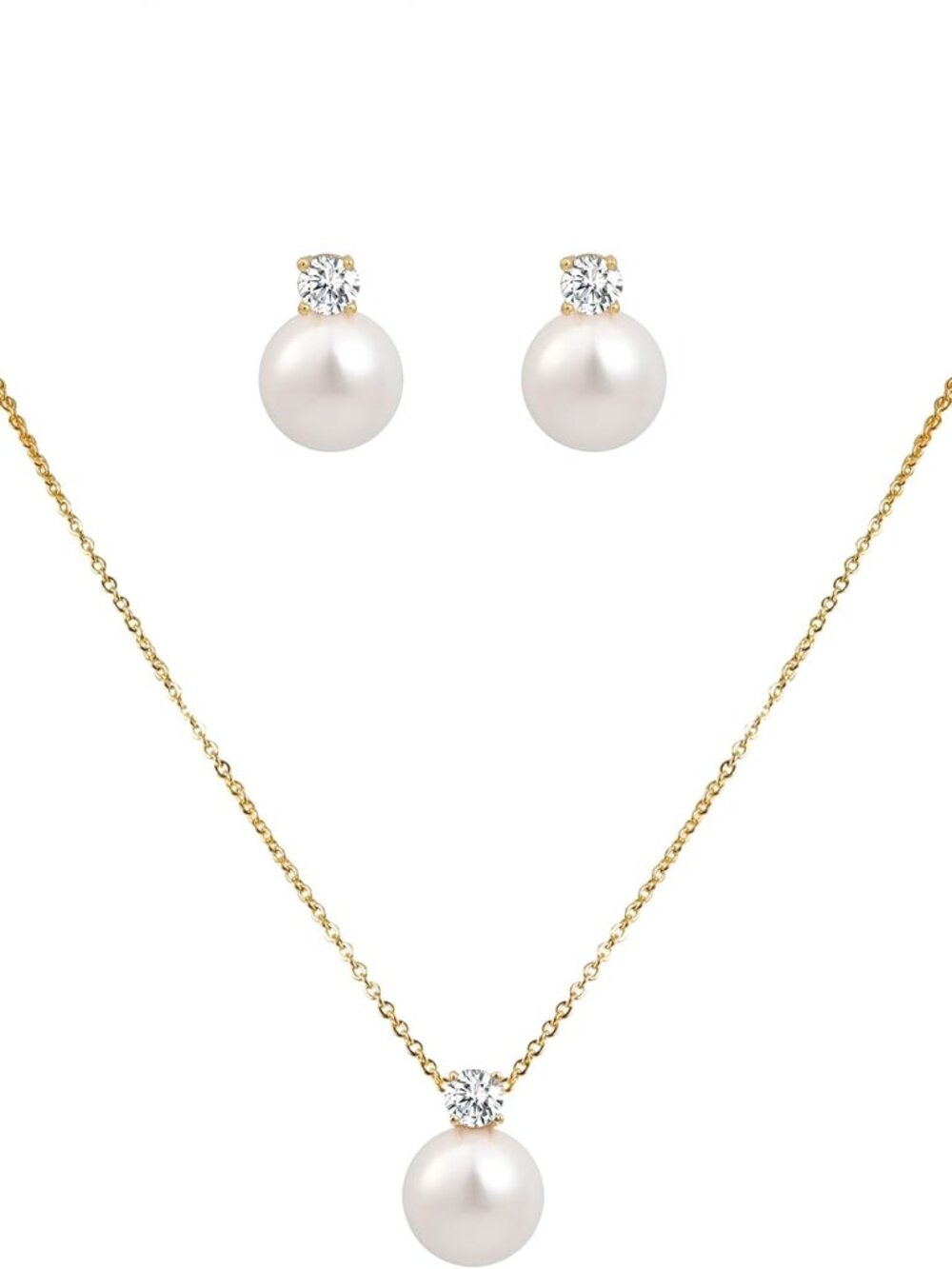14K Gold Plated Pearl Necklace and Earring Set for Women Jewelry Set with Pearl